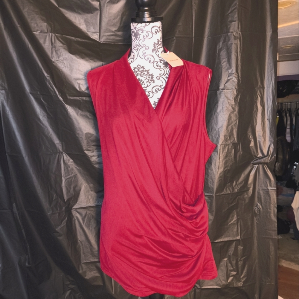 Elegant Burgundy/Red Sleeveless Wrap Drape Top